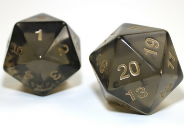 Chessex: 55mm Jumbo d20 Translucent Smoke w/gold (1)