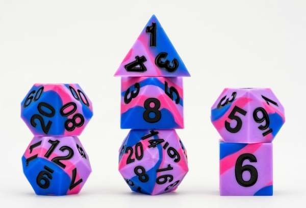 Sharp Edge Silicone Rubber Pride Poly Dice Set: Bisexual (16mm)