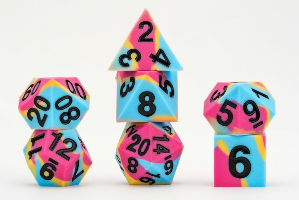 Sharp Edge Silicone Rubber Pride Poly Dice Set: Pansexual (16mm)