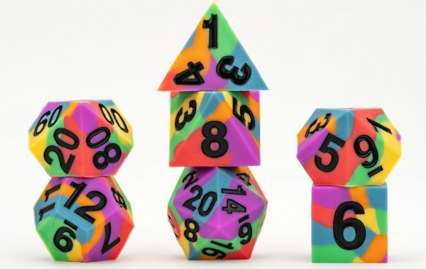 Sharp Edge Silicone Rubber Pride Poly Dice Set: Rainbow Flag (16mm)