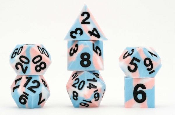 Sharp Edge Silicone Rubber Pride Poly Dice Set: Transgender (16mm)