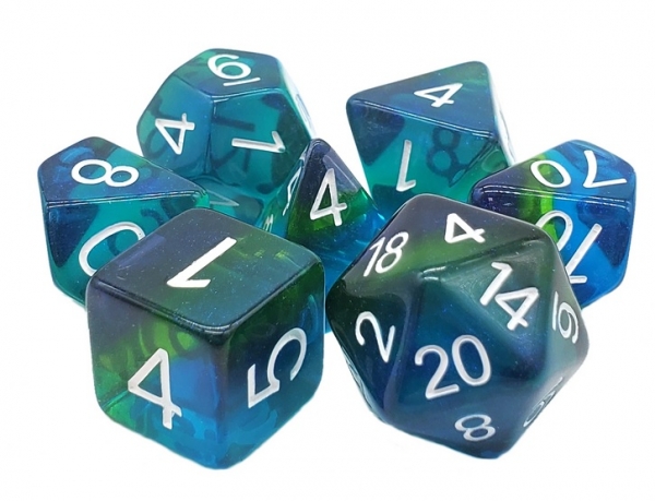 Old School RPG Dice Set: Gradients - Ocean Bay with White (7)