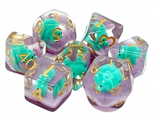 Old School RPG Dice Set: Animal Kingdom - Baby Triceratops (green) (7)