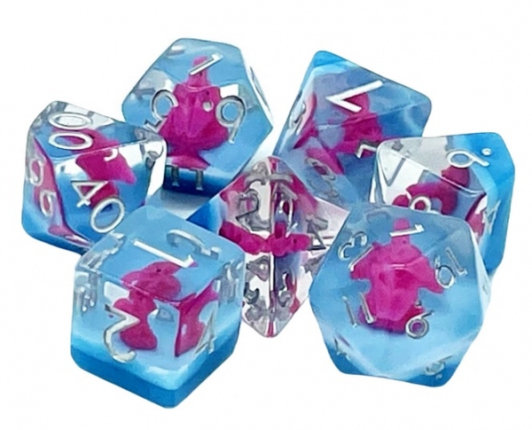 Old School RPG Dice Set: Animal Kingdom - Pterodactyl (pink/blue) (7)