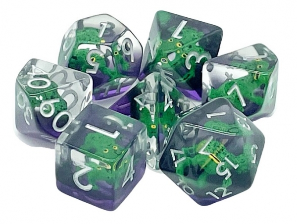 Old School RPG Dice Set: Animal Kingdom - Toad (green/purple) (7)