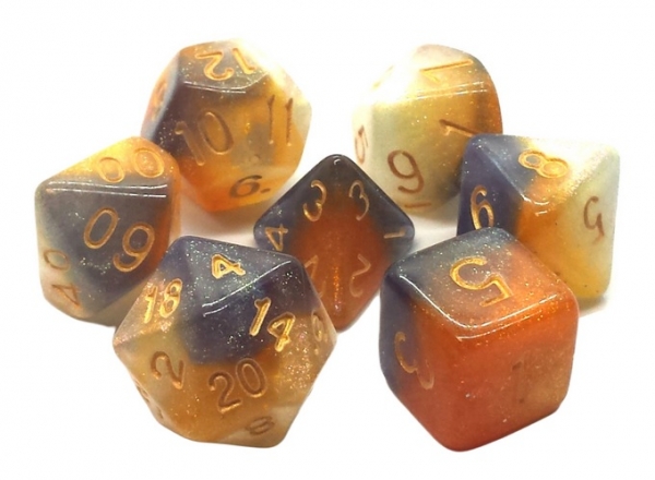 Old School RPG Dice Set: Galaxy - Black, Orange, Ivory (7)