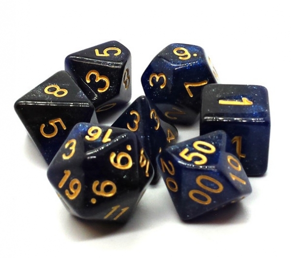 Old School RPG Dice Set: Galaxy - Deep Blue & Black (7)