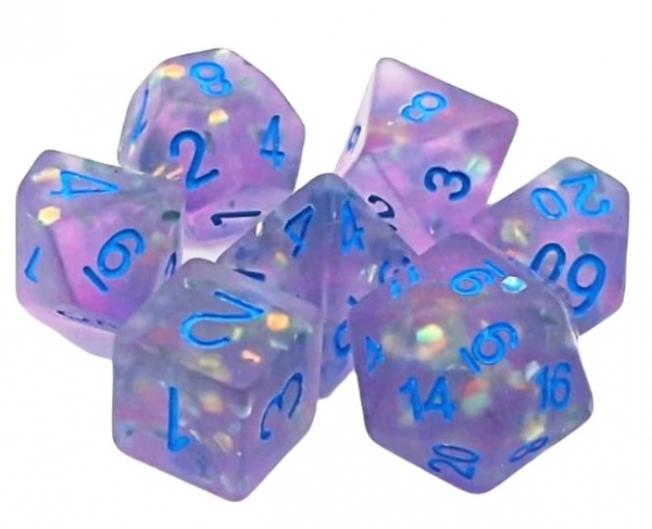 Old School RPG Dice Set: Infused Frosted Firefly - Lavender w/ Blue (7)