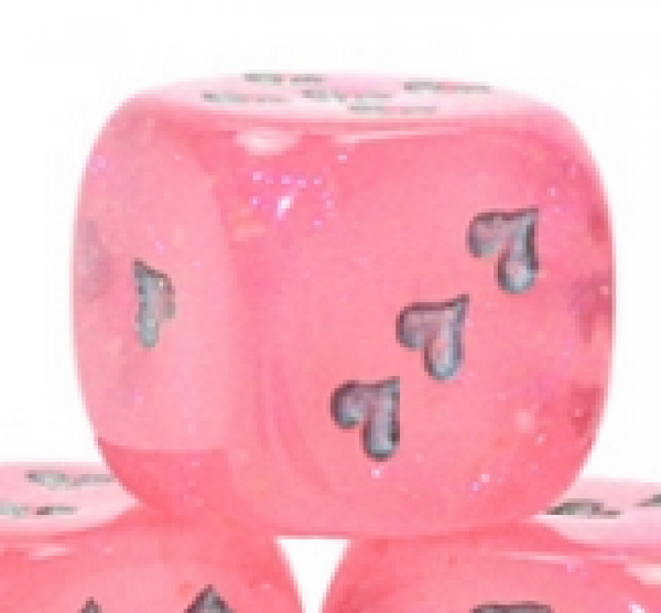 Chessex Dice: Heart 16mm Borealis Pink/Silver w/pips Luminary d6 (1)