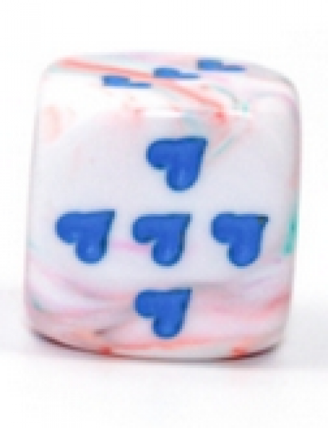 Chessex Dice: Heart 16mm Festive Pop Art/Blue w/pips d6 (1)