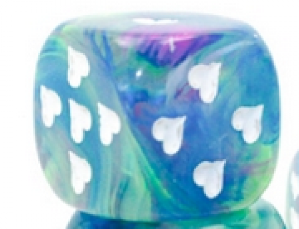 Chessex Dice: Heart 16mm Festive Waterlily/White w/pips d6 (1)