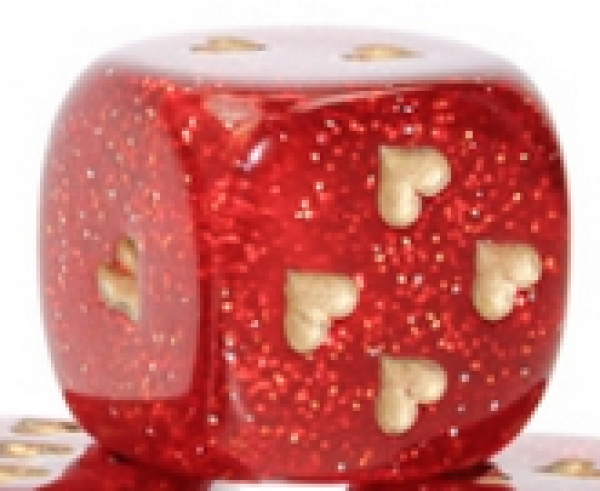 Chessex Dice: Heart 16mm Glitter Ruby Red/Gold w/pips d6 (1)