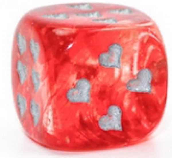 Chessex Dice: Heart 16mm Nebula Red/Silver w/pips Luminary d6 (1)