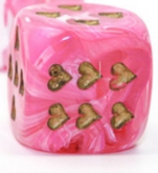 Chessex Dice: Heart 16mm Vortex Pink/Gold w/pips d6 (1)