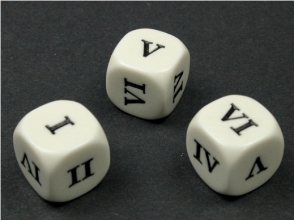 16mm Opaque d6 Roman Numerals (I-II-III-IV-V-VI) White/black (1)