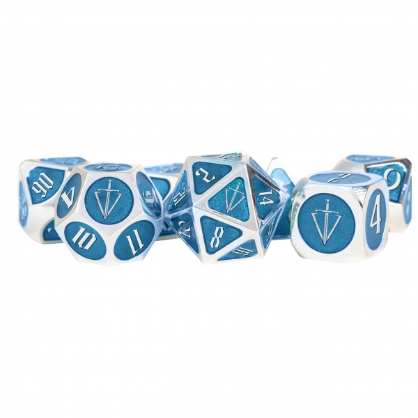 Metallic Dice: Tales of the Valiant Metal Dice Set - Silver with Light Blue Enamel (7)