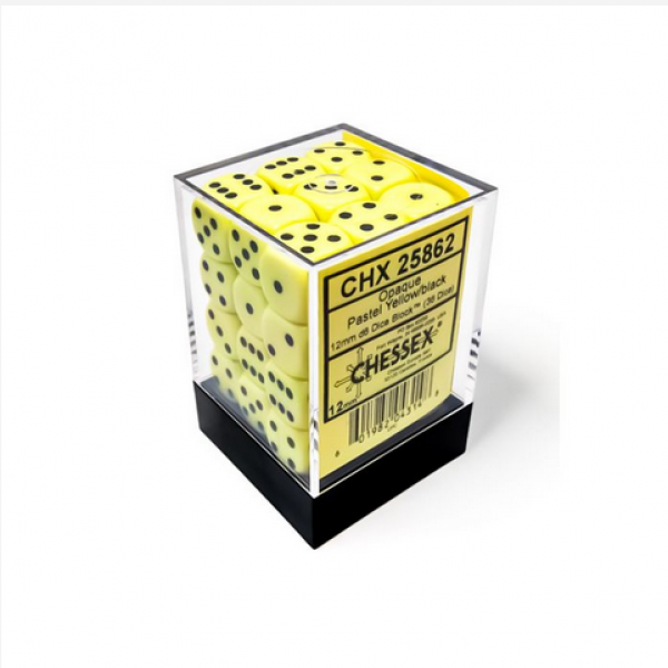 Chessex Dice Sets: Opaque 16mm d6 Pastel Yellow/Black Dice Block (36 dice)