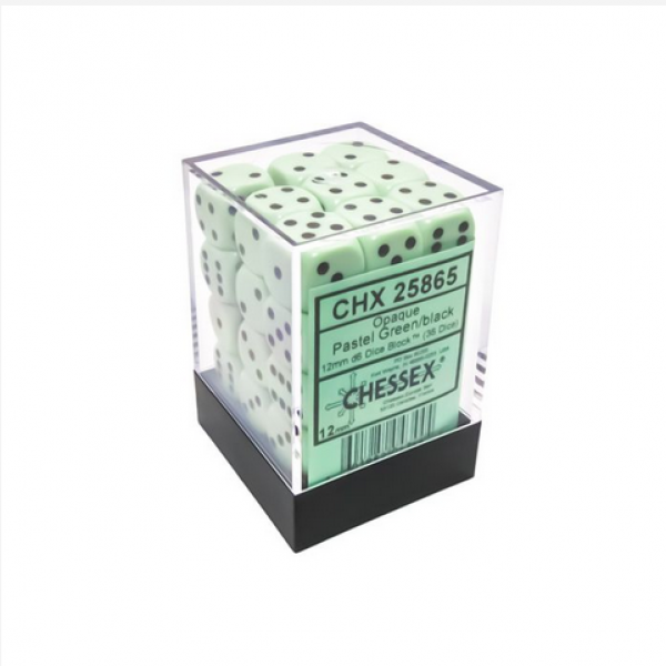 Chessex Dice Sets: Opaque 16mm d6 Pastel Green/Black Dice Block (36 dice)