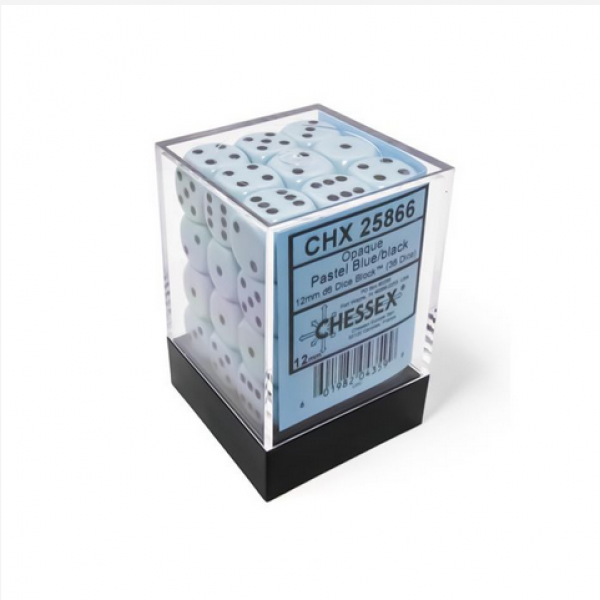 Chessex Dice Sets: Opaque 16mm d6 Pastel Blue/Black Dice Block (36 dice)