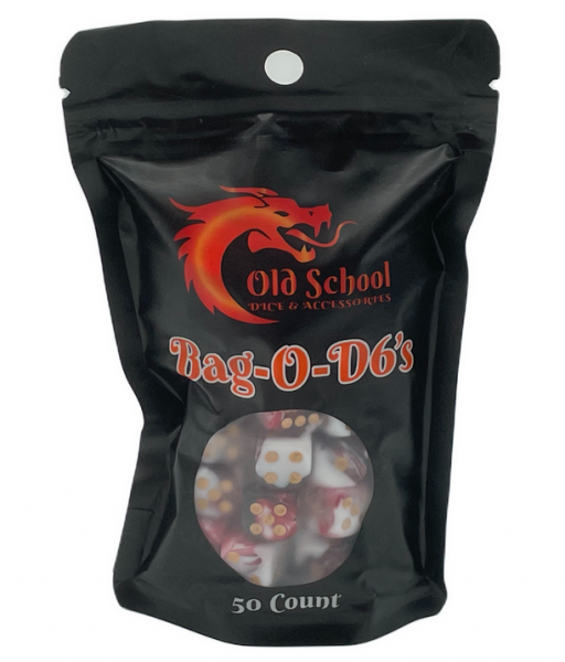Old School RPG Dice Set: Bag O' D6's 12mm Vorpal - Blood Red & White (50ct)