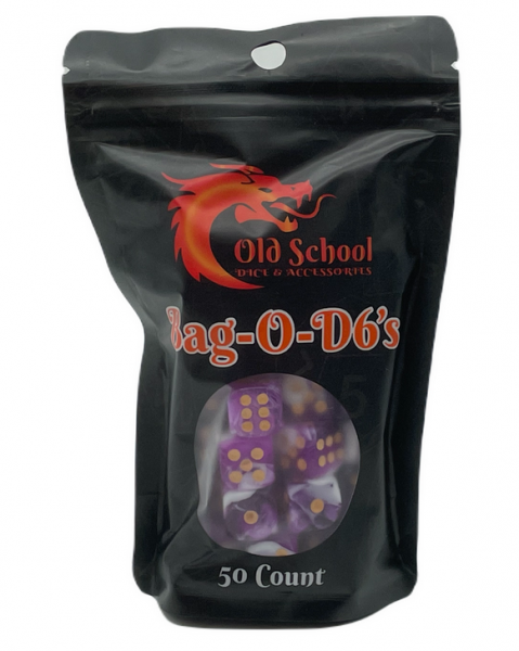 Old School RPG Dice Set: Bag O' D6's 12mm Vorpal - Purple & White (50ct)