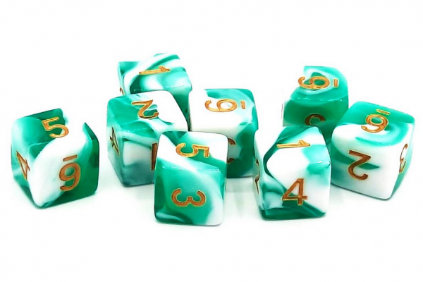 Old School RPG Dice Set: 16mm Vorpal d6 - Cyan & White w/ Gold (8ct)