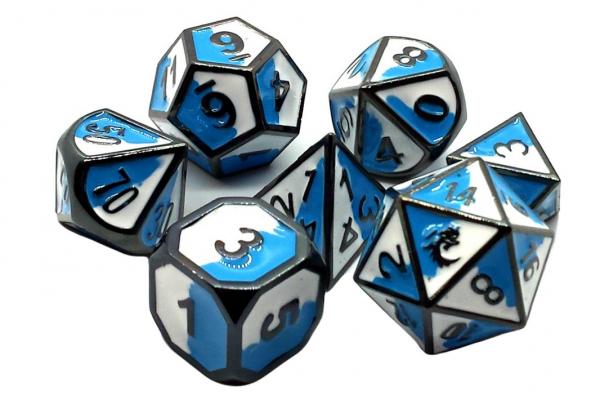 Old School RPG Metal Dice Set: Dragon Forged - Blue & White w/ Black Nickel (7)
