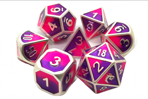 Old School RPG Metal Dice Set: Dragon Forged - Platinum Purple & Pink (7)