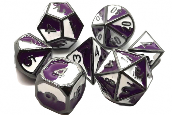 Old School RPG Metal Dice Set: Dragon Forged - Purple & White w/ Black Nickel (7)