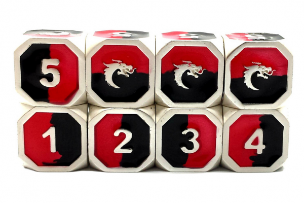 Old School RPG Metal Dice D6 Set: Dragon Forged - Platinum Black & Red (8)