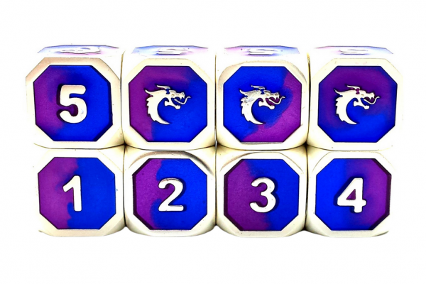Old School RPG Metal Dice D6 Set: Dragon Forged - Platinum Purple & Blue (8)