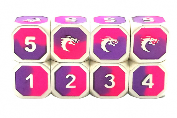 Old School RPG Metal Dice D6 Set: Dragon Forged - Platinum Purple & Pink (8)