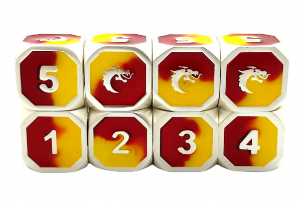 Old School RPG Metal Dice D6 Set: Dragon Forged - Platinum Red & Yellow (8)