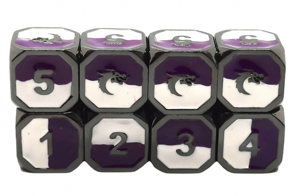 Old School RPG Metal Dice D6 Set: Dragon Forged - Purple & White w/ Black Nickel (8)