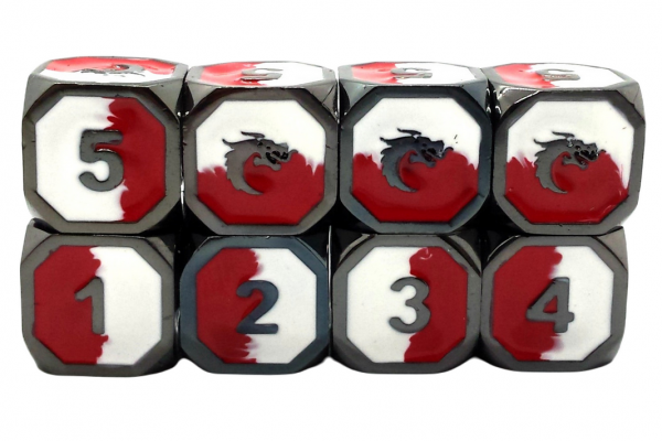 Old School RPG Metal Dice D6 Set: Dragon Forged - Red & White w/ Black Nickel (8)