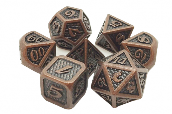 Old School RPG Metal Dice Set: Dragon Scale - Ancient Bronze (7)