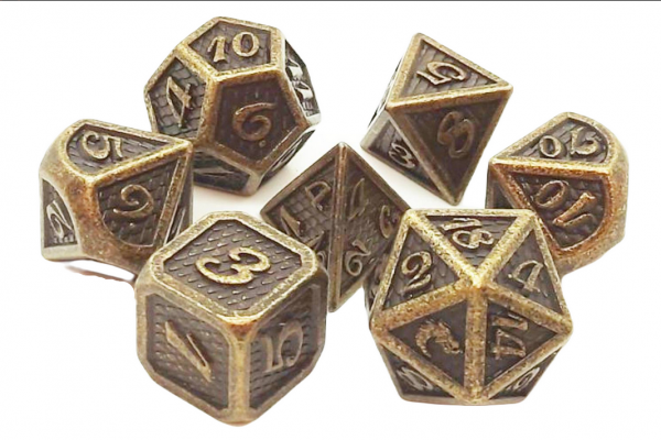 Old School RPG Metal Dice Set: Dragon Scale - Ancient Gold (7)