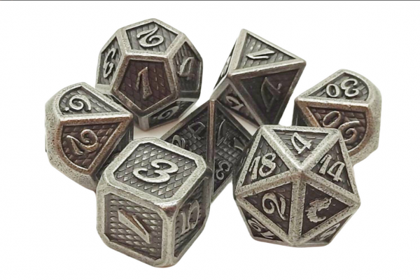 Old School RPG Metal Dice Set: Dragon Scale - Ancient Silver (7)