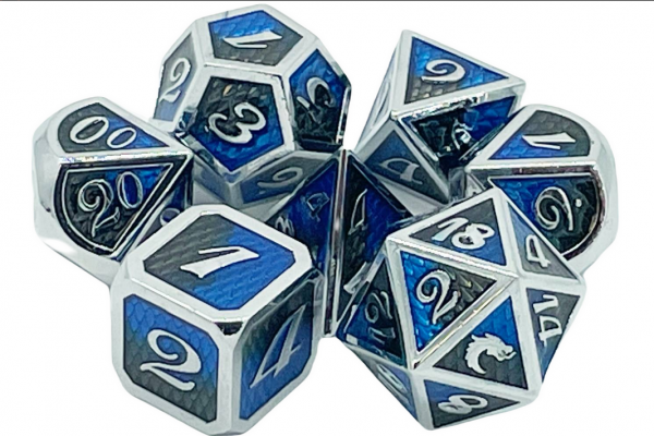Old School RPG Metal Dice Set: Dragon Scale - Black & Blue (7)