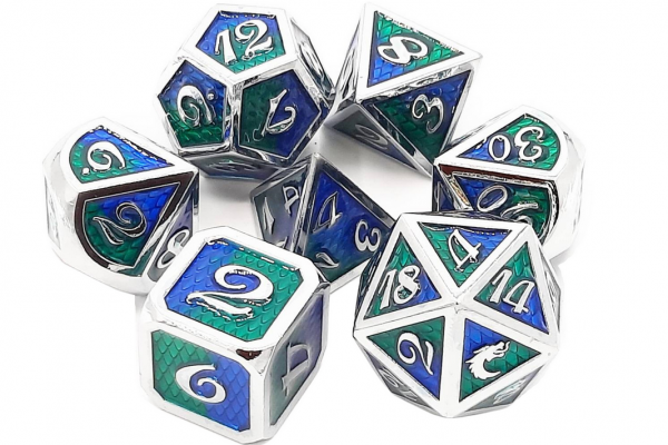 Old School RPG Metal Dice Set: Dragon Scale - Blue & Green (7)