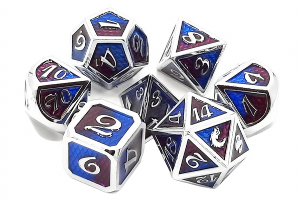 Old School RPG Metal Dice Set: Dragon Scale - Purple & Blue (7)