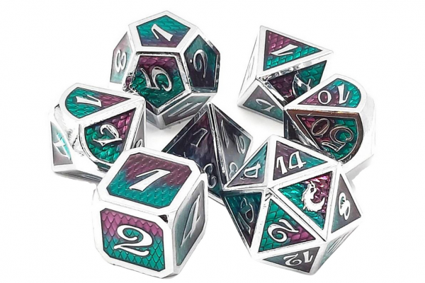 Old School RPG Metal Dice Set: Dragon Scale - Purple & Green (7)