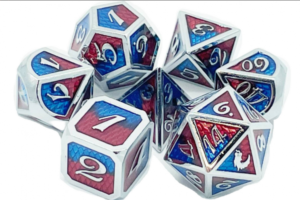 Old School RPG Metal Dice Set: Dragon Scale - Red & Blue (7)