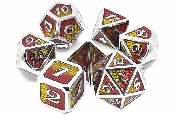 Old School RPG Metal Dice Set: Dragon Scale - Yellow & Red (7)