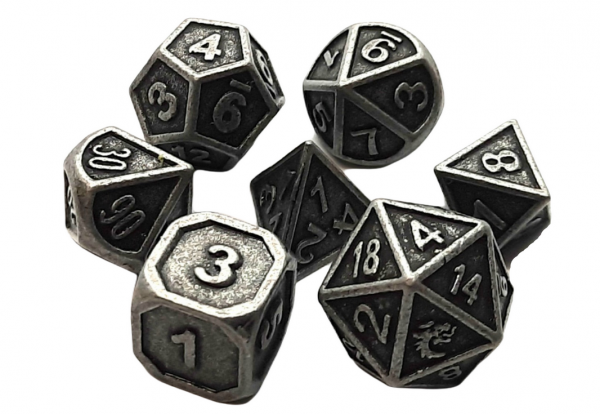 Old School RPG Metal Dice Set: Dwarven Forged - Ancient Silver (7)