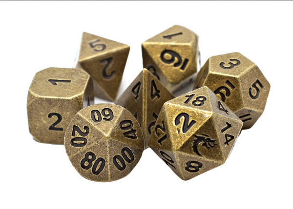 Old School RPG Metal Dice Set: Dwarven Forged - Archaic Gold (7)