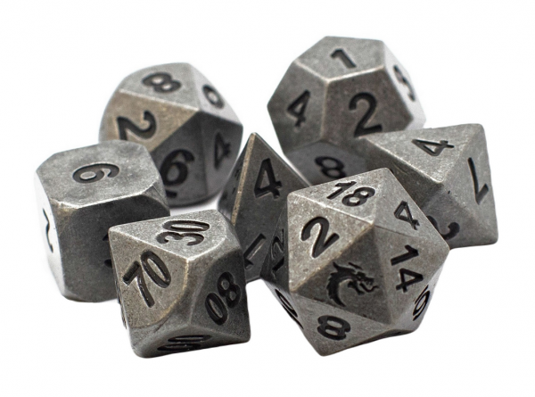 Old School RPG Metal Dice Set: Dwarven Forged - Archaic Silver (7)
