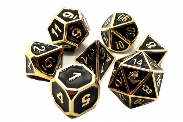 Old School RPG Metal Dice Set: Elven Forged - Black w/ Gold (7)