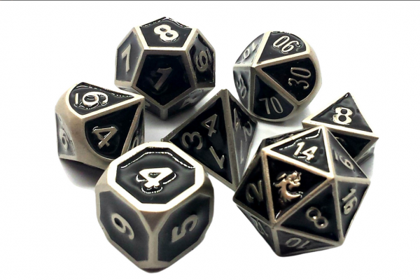 Old School RPG Metal Dice Set: Elven Forged - Black w/ Silver (7)