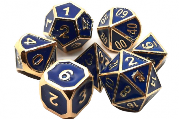 Old School RPG Metal Dice Set: Elven Forged - Blue w/ Gold (7)
